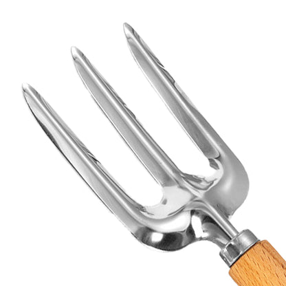 Wooden handle stainless steel gardening watering jug and garden gardening fork