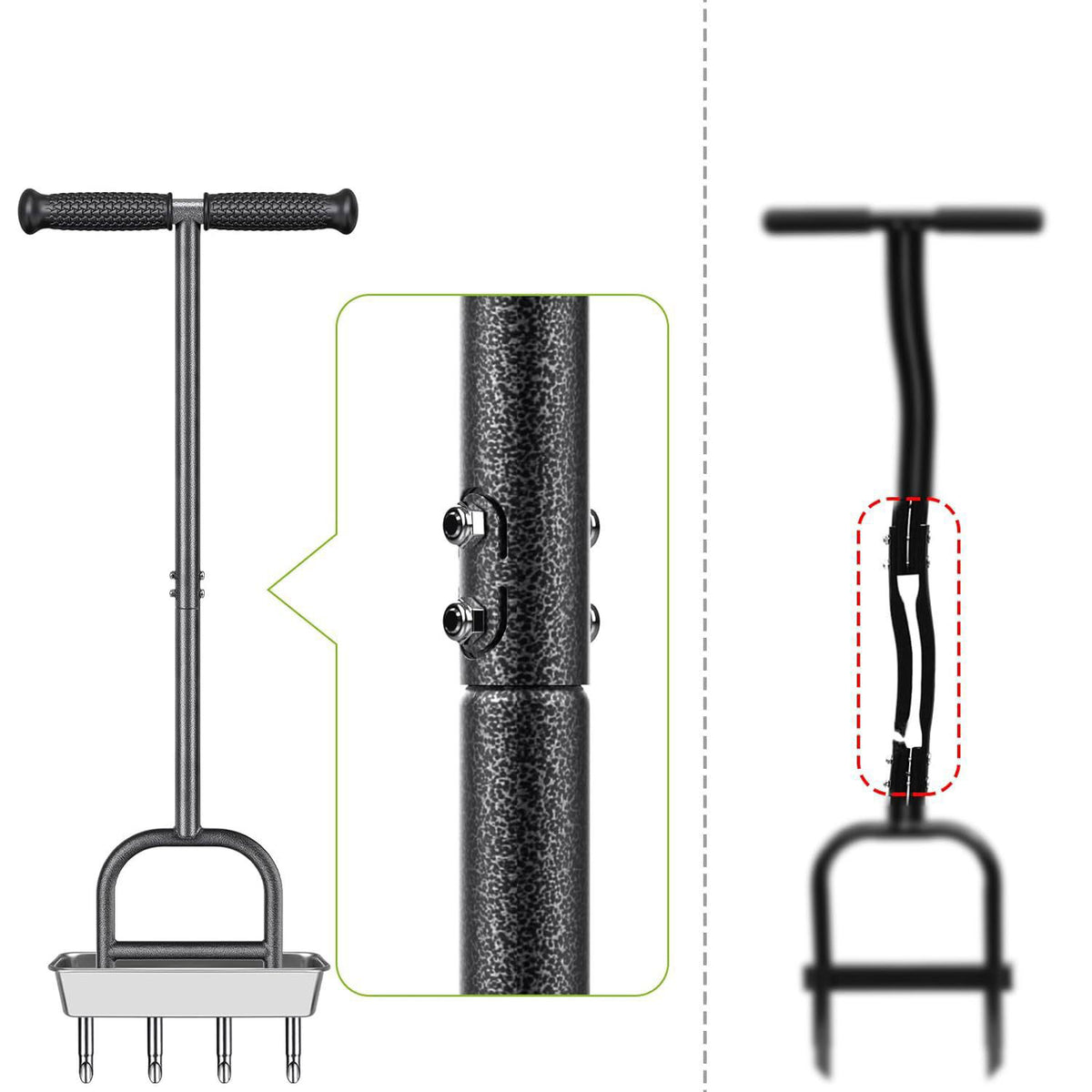 Stainless steel lawn core extractor, manual lawn aerator with storage tray, hole drill, soil turner, soil loosener