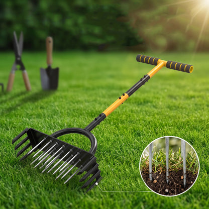 Aeration machine, lawn oxygenator, steel rake, garden lawn loosening tool, soil loosener, soil turner