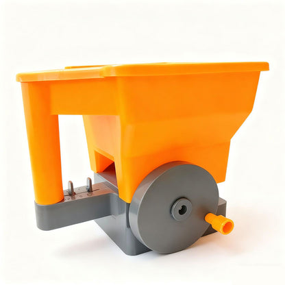 Portable sower; compact seeder; hand-operated gardening tool