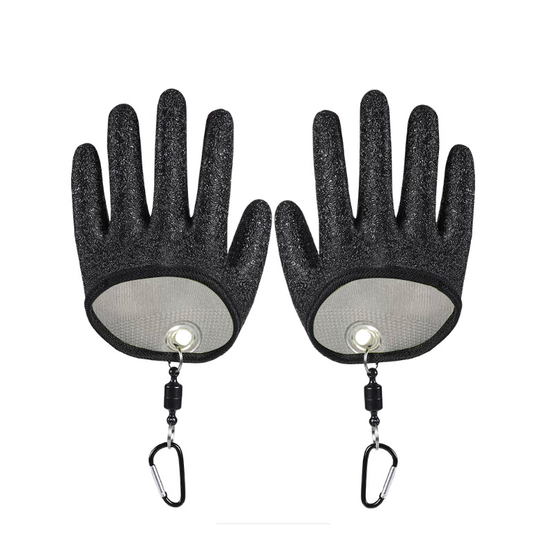 Strong Magnetic Hook Buckle Fish Catching Gloves, Anti-Puncture Anti-Slip Latex 13-Gauge Polyester Knit Gloves