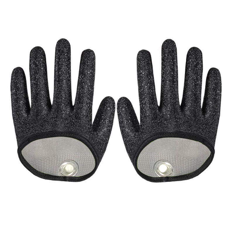 Strong Magnetic Hook Buckle Fish Catching Gloves, Anti-Puncture Anti-Slip Latex 13-Gauge Polyester Knit Gloves
