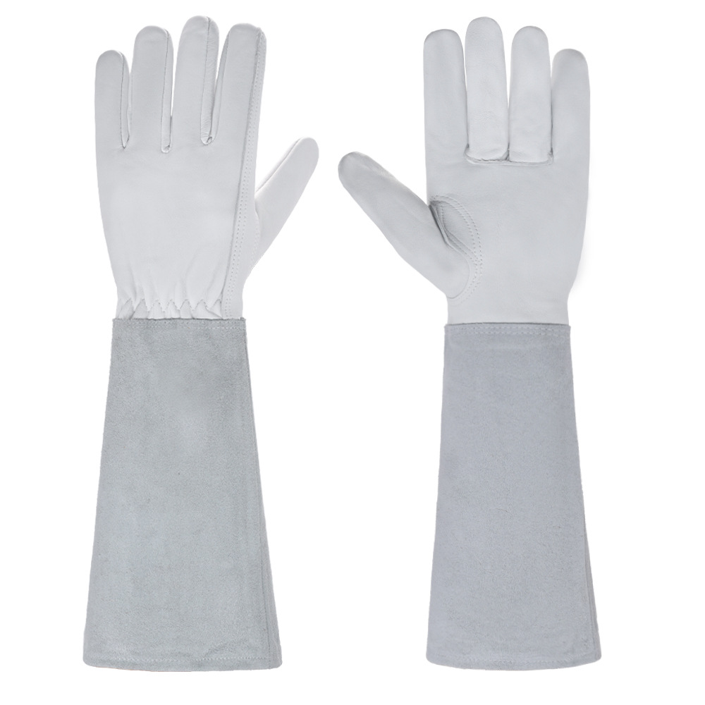 Cowhide Long-Length Heat-Resistant Gardening Gloves, Outdoor Floral Arrangement & Vegetable Planting Garden Gloves, Cut-Resistant Work Gloves