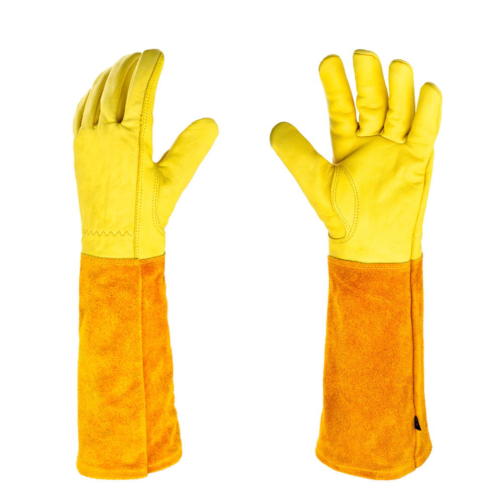 Cowhide Long-Length Heat-Resistant Gardening Gloves, Outdoor Floral Arrangement & Vegetable Planting Garden Gloves, Cut-Resistant Work Gloves