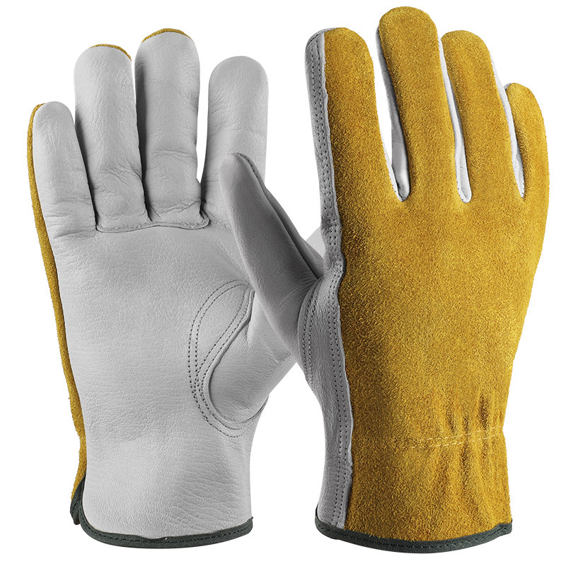 Cowhide Labor Protection Work Gloves, Anti-Slip Wear-Resistant Truck Driving Mechanic Landscaping Anti-Puncture Gardening Gloves