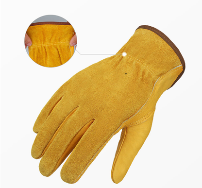 Cowhide Labor Protection Work Gloves, Anti-Slip Wear-Resistant Truck Driving Mechanic Landscaping Anti-Puncture Gardening Gloves