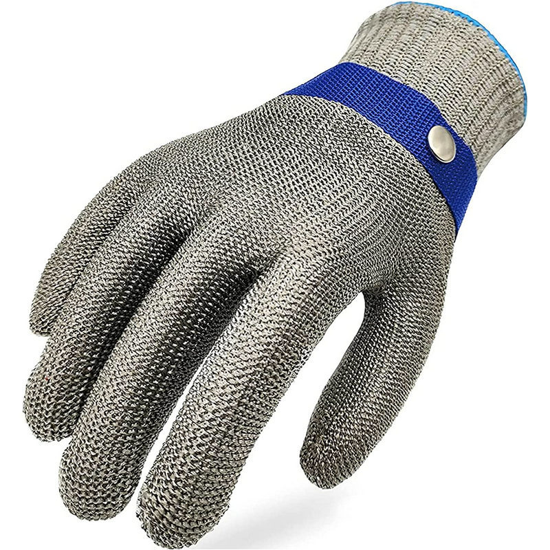 Kitchen Butchery Fish Cleaning Cut-Resistant Gloves, Level 5 Five-Finger Stainless Steel Mesh Anti-Cut Gloves with Metal Buckle, Gardening Glove