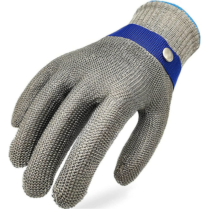 Kitchen Butchery Fish Cleaning Cut-Resistant Gloves, Level 5 Five-Finger Stainless Steel Mesh Anti-Cut Gloves with Metal Buckle, Gardening Glove