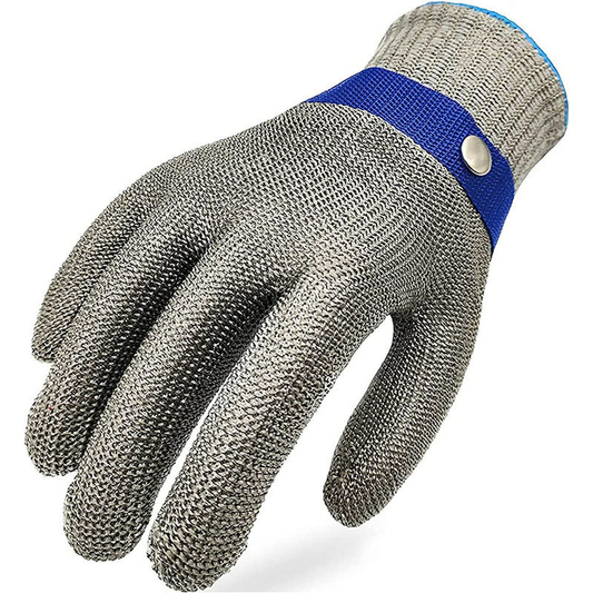 Kitchen Butchery Fish Cleaning Cut-Resistant Gloves, Level 5 Five-Finger Stainless Steel Mesh Anti-Cut Gloves with Metal Buckle, Gardening Glove