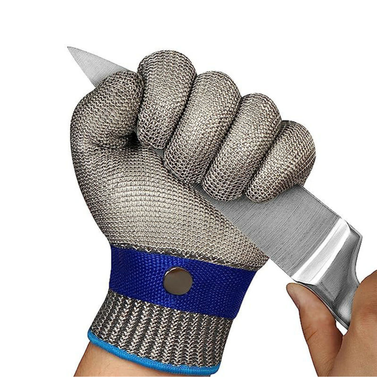 Kitchen Butchery Fish Cleaning Cut-Resistant Gloves, Level 5 Five-Finger Stainless Steel Mesh Anti-Cut Gloves with Metal Buckle, Gardening Glove