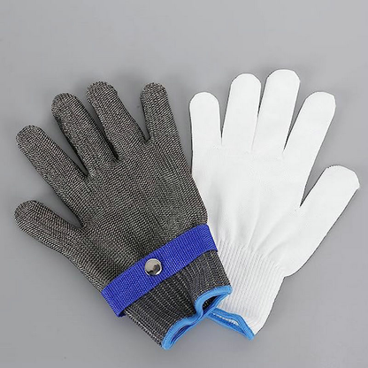 Kitchen Butchery Fish Cleaning Cut-Resistant Gloves, Level 5 Five-Finger Stainless Steel Mesh Anti-Cut Gloves with Metal Buckle, Gardening Glove