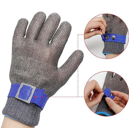 Kitchen Butchery Fish Cleaning Cut-Resistant Gloves, Level 5 Five-Finger Stainless Steel Mesh Anti-Cut Gloves with Metal Buckle, Gardening Glove