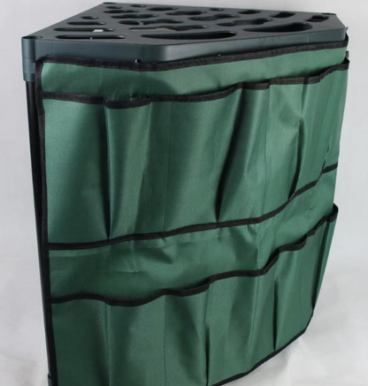 Sector-shaped tool rack with fabric bag storage solution