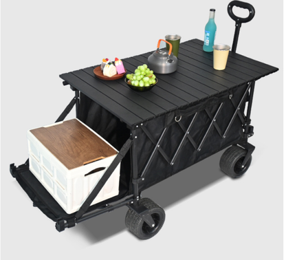 Large Foldable Garden & Camping Cart with Gathered Storage