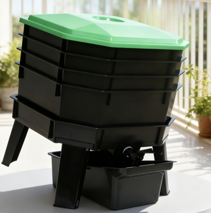 Square Tower-Style Tray Compost Bin