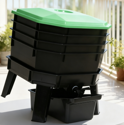 Square Tower-Style Tray Compost Bin